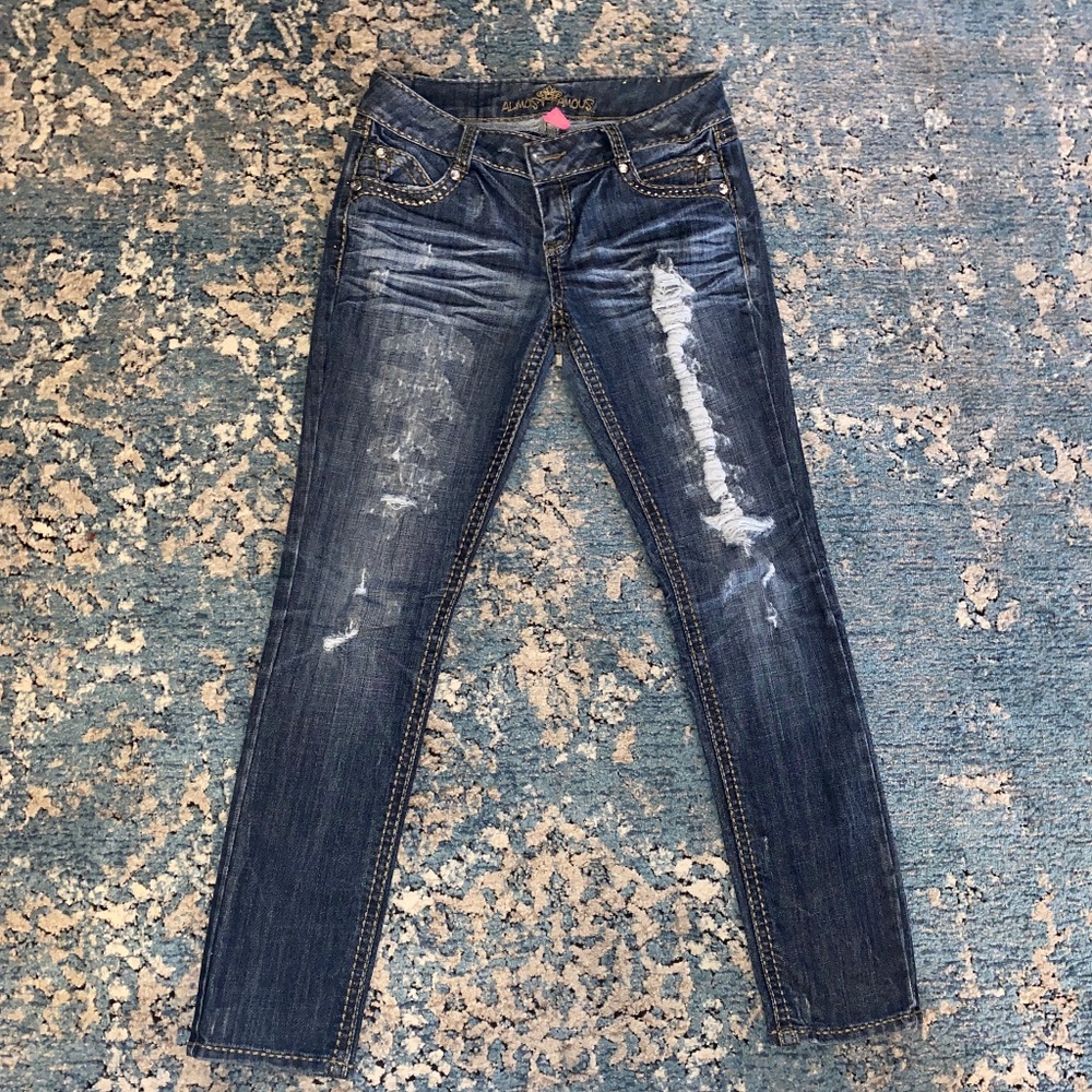 Straight leg rhinestone jeans